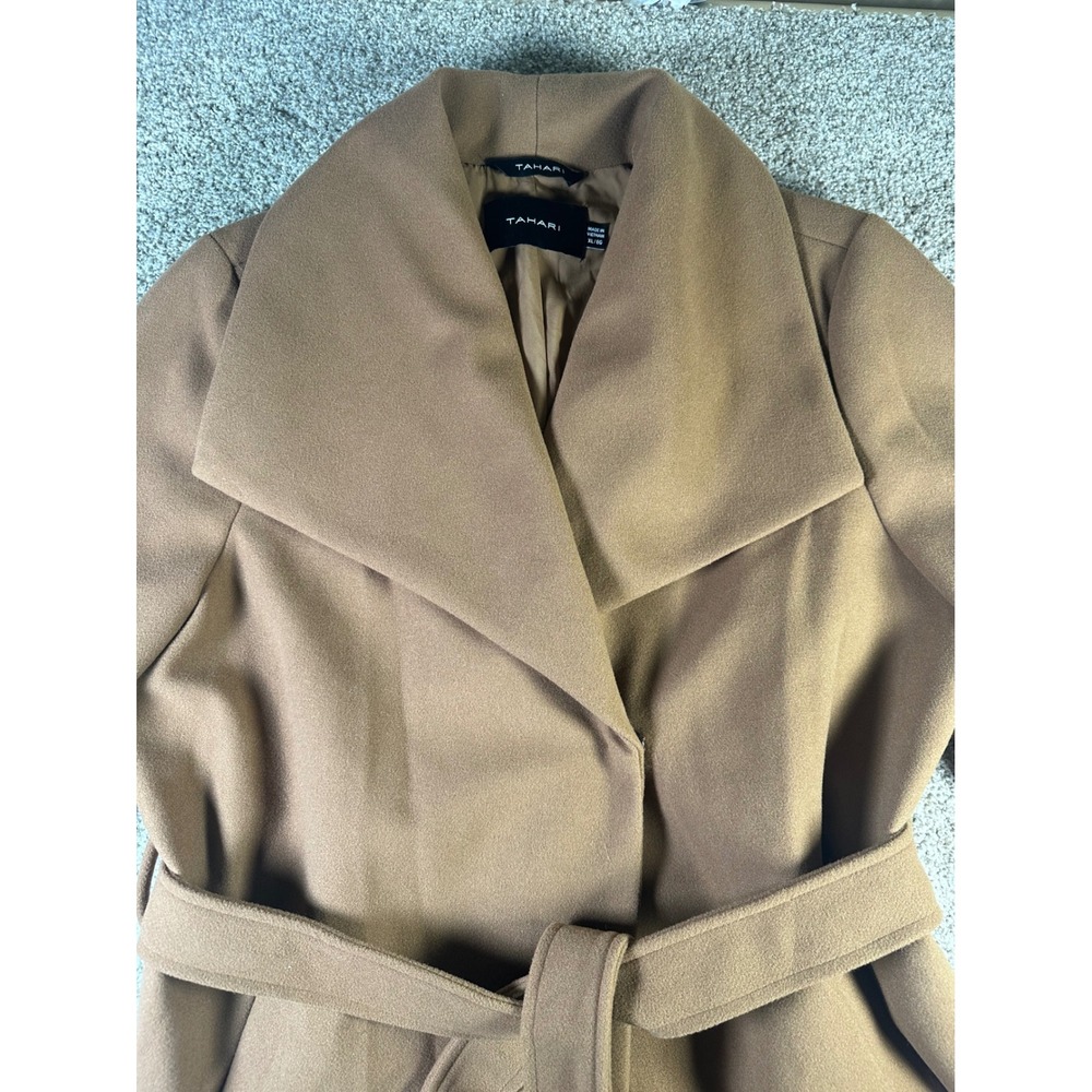 Tahari Women Tan Oversized Collar Belted Wrap Coat XL 124005570